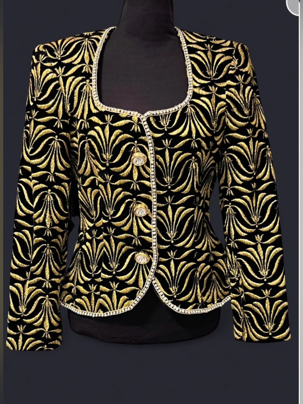 Vintage Julie Duroche Gold & Black Velvet Embroidered Women's Jacket